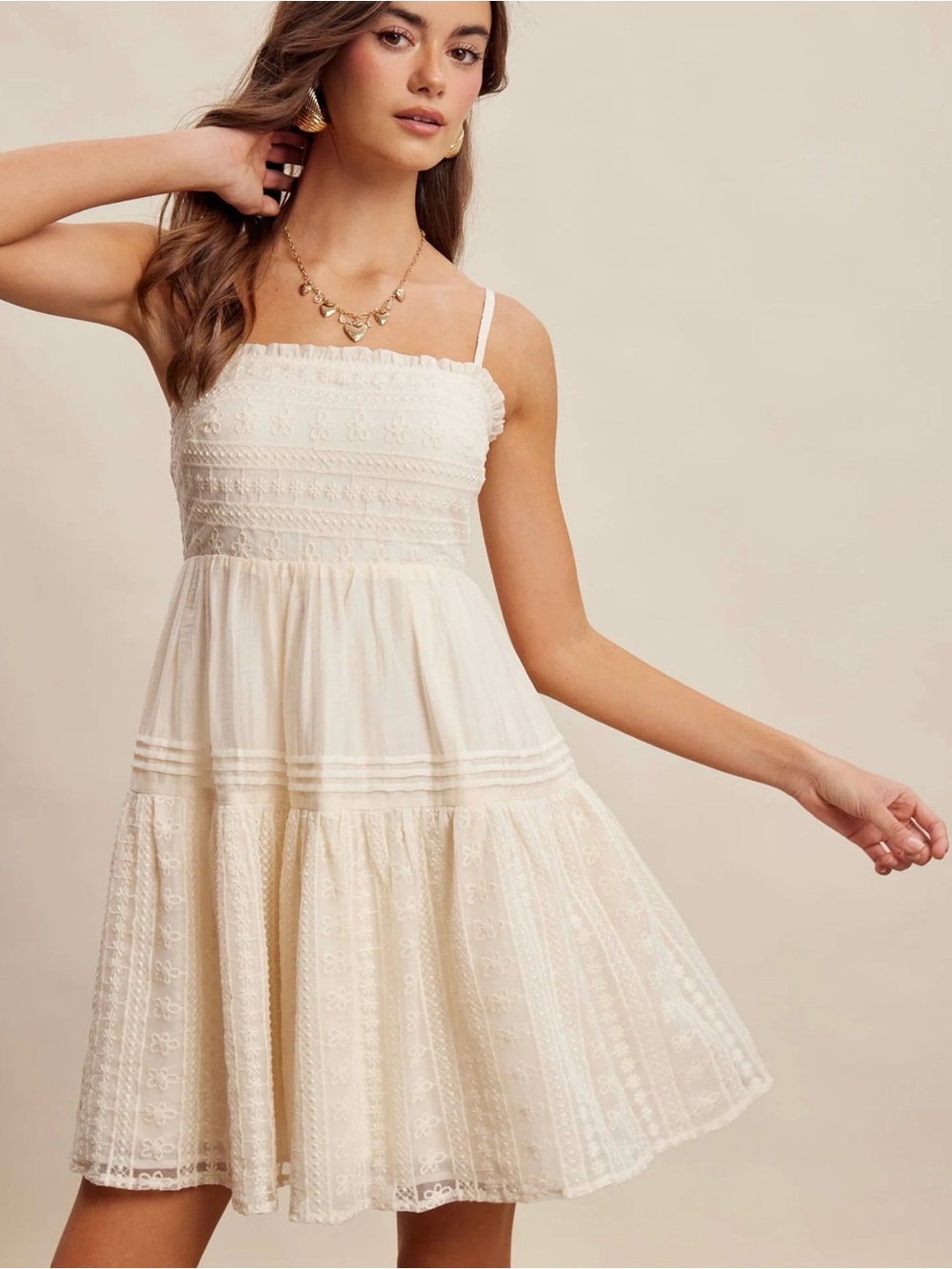 Listicle White Lace Tiered Sundress with Spaghetti Straps NEW